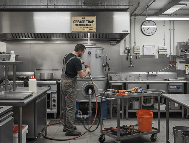 Commercial drain cleaning and grease trap service for restaurant kitchen maintenance
